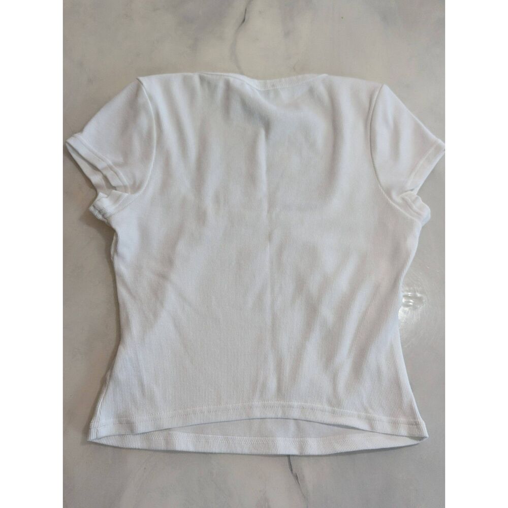 Princess Polly White Ribbed Short Sleeve Scoop Neck Crop Top US 4 Basic Minimal